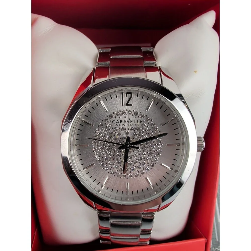 Caravelle Women's Crystal Silver Dial Watch - 43L206